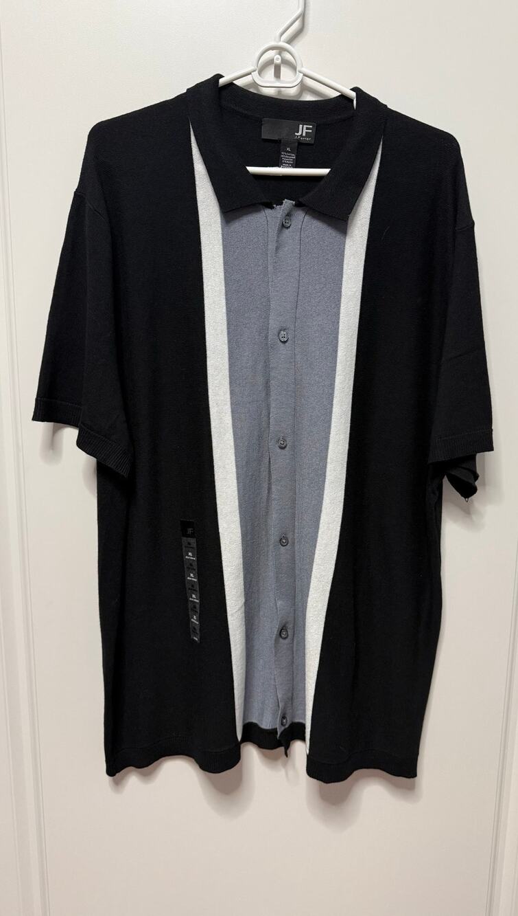 J. Ferrar XL Cotton blend button Down short sleeve shirt collar black gray NWT